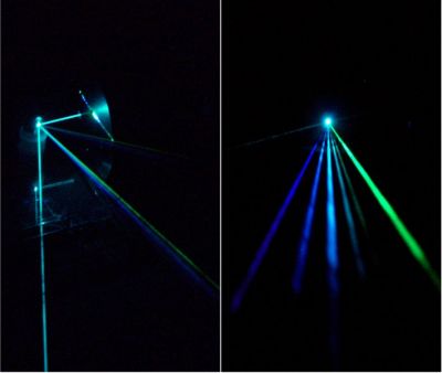 Argon_laser_beam_and_diffraction_mirror, fot. By Lazord00d (Own work) [CC BY-SA 3.0