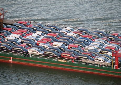 Barge with cars